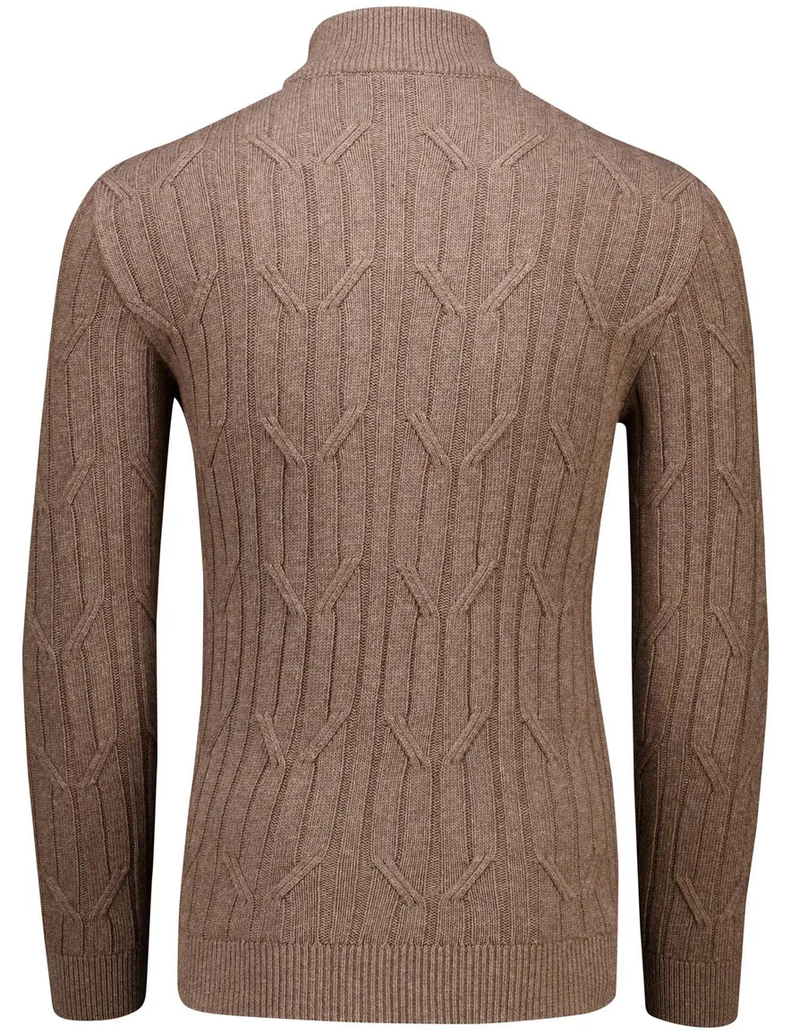 Katoenen half zip pull over effen bruin Cavallaro