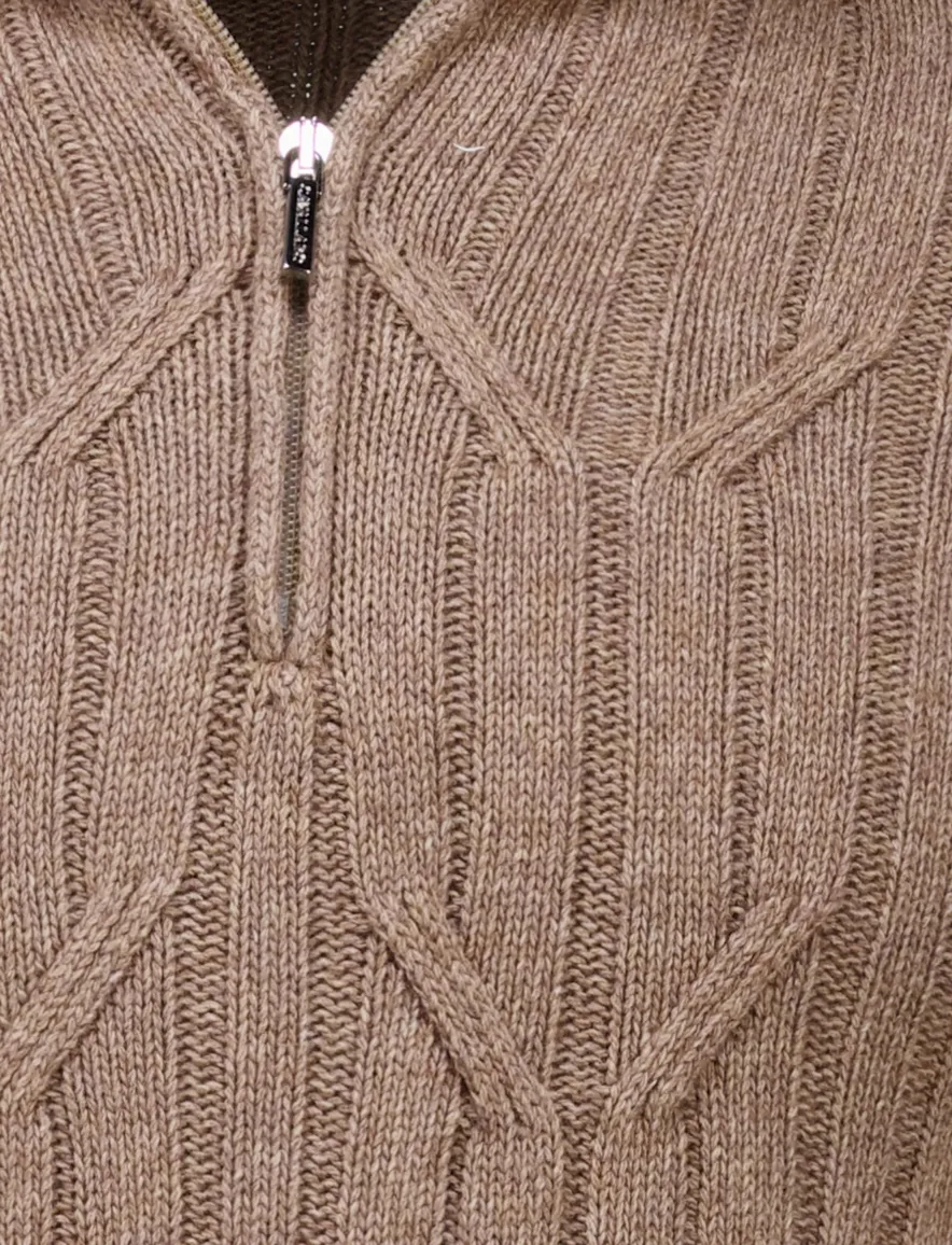 Katoenen half zip pull over effen bruin Cavallaro