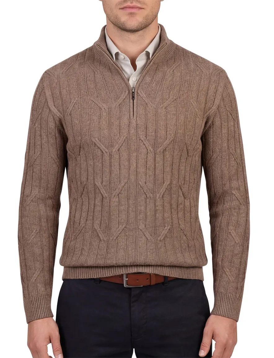 Katoenen half zip pull over effen bruin Cavallaro