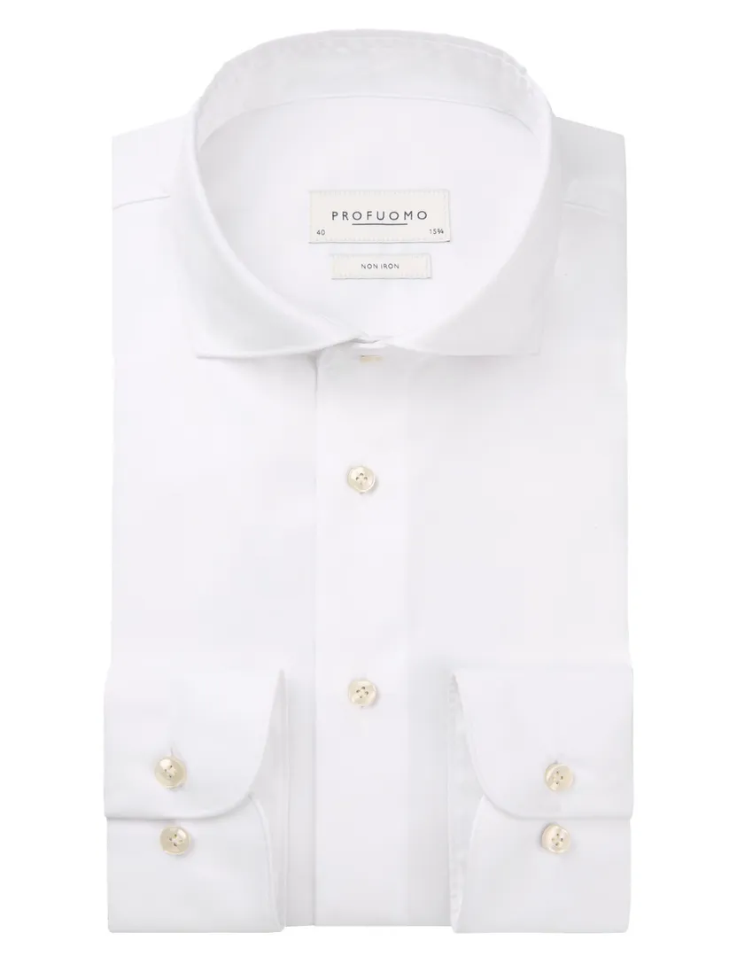 Profuomo Wit two ply twill overhemd strijkvrij