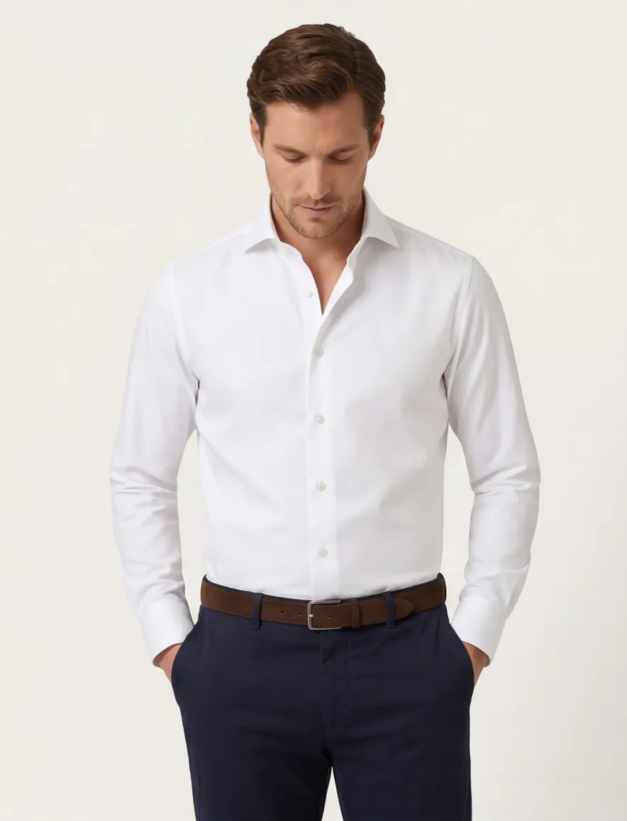 Profuomo Wit two ply twill overhemd