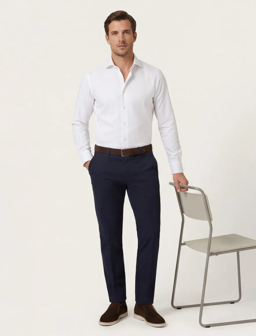 Profuomo Wit two ply twill overhemd