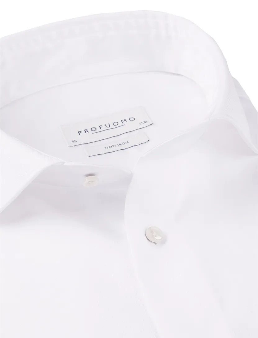 Profuomo Wit two ply twill overhemd strijkvrij