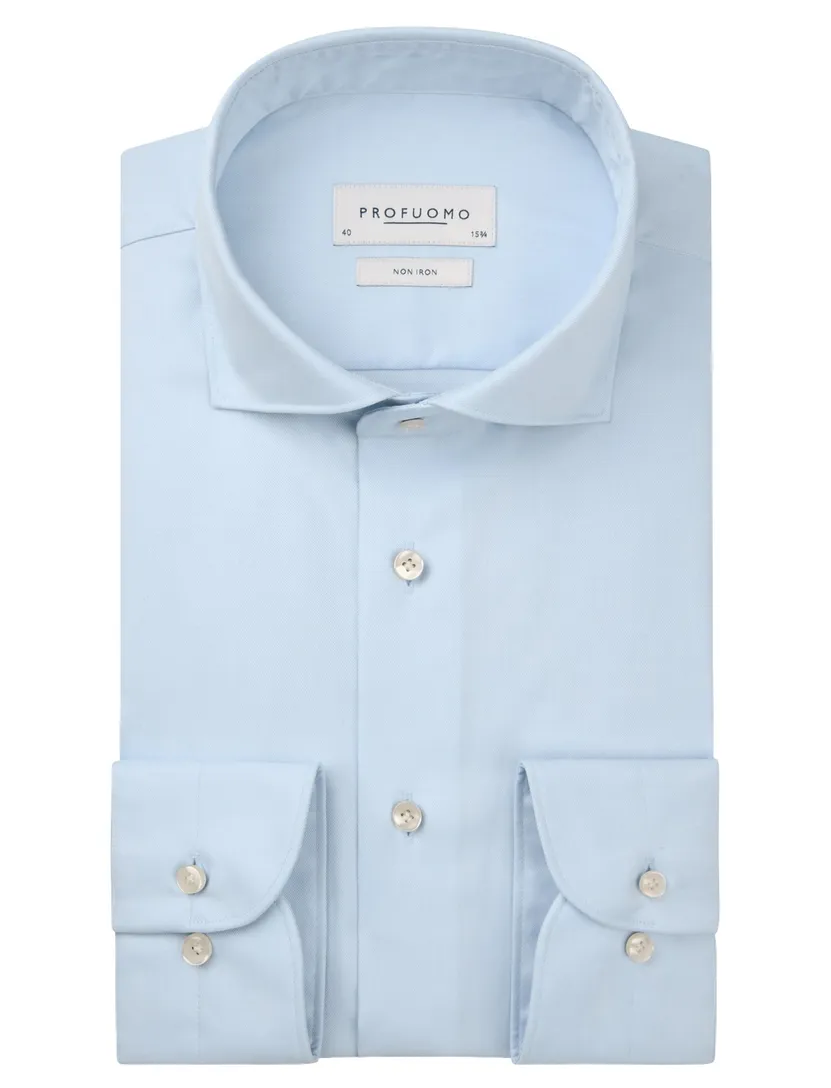 Profuomo blauw two ply twill overhemd effen