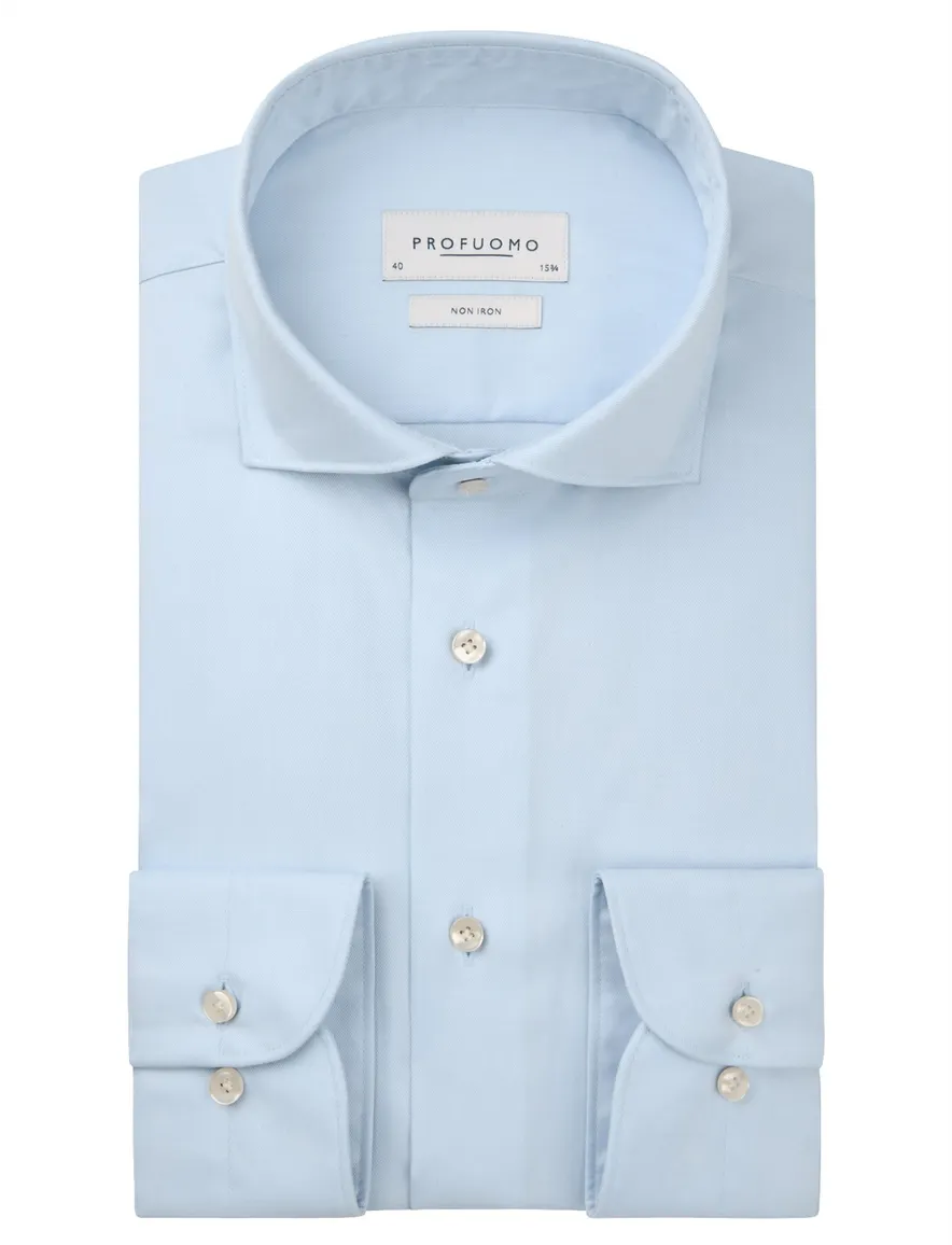 Profuomo blauw two ply twill overhemd wide collar
