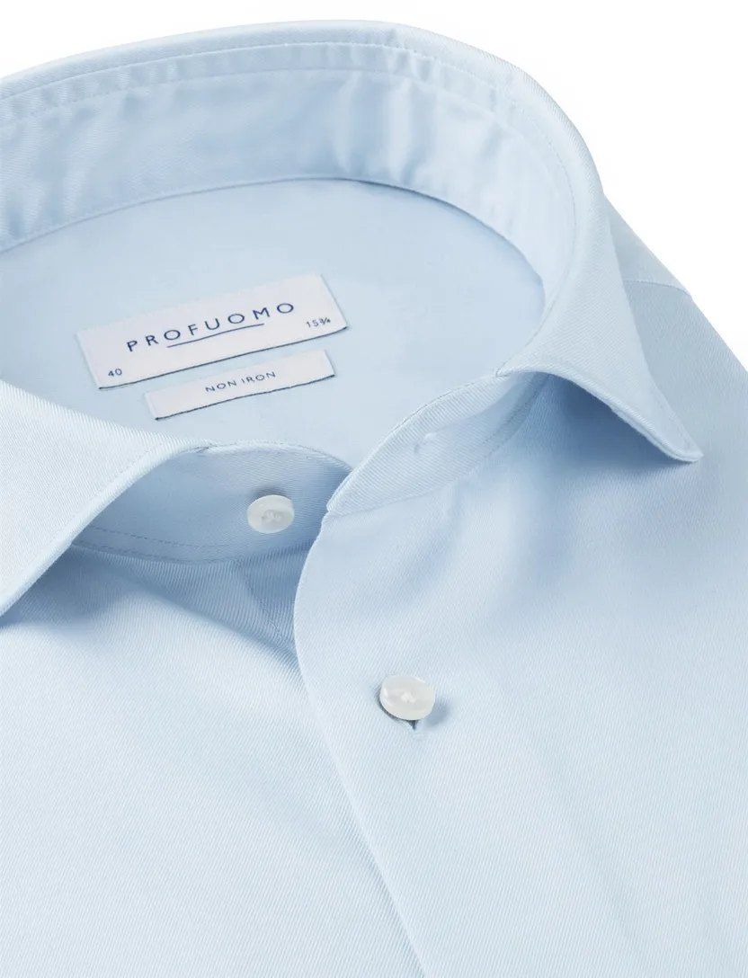 Profuomo blauw two ply twill overhemd effen