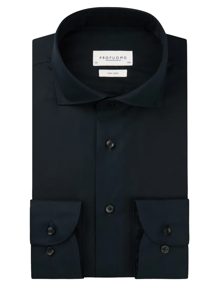 Profuomo navy two ply twill overhemd strijkvrij