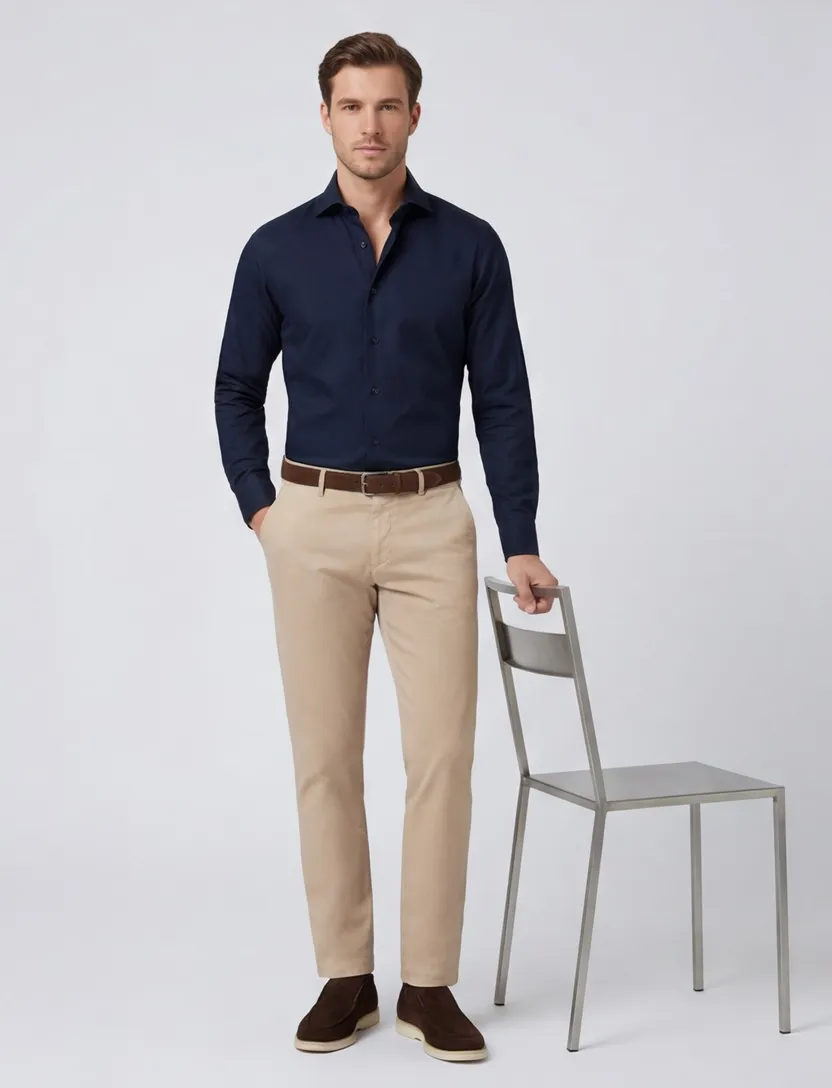 Profuomo navy two ply twill overhemd strijkvrij