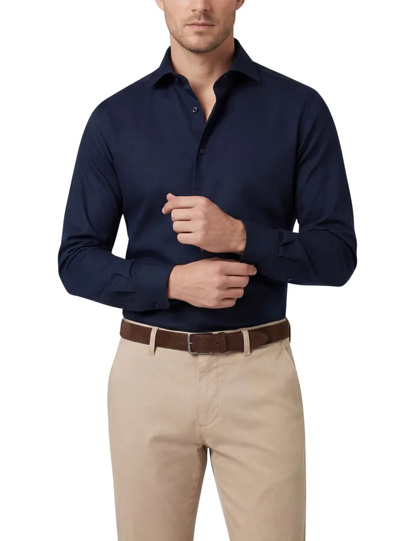 Profuomo navy two ply twill overhemd strijkvrij