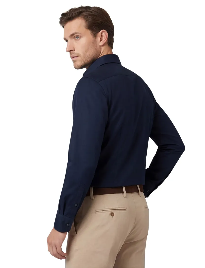 Profuomo navy two ply twill overhemd strijkvrij
