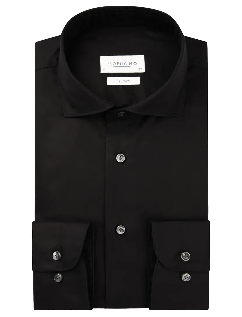 Profuomo zwart two ply twill overhemd strijkvrij