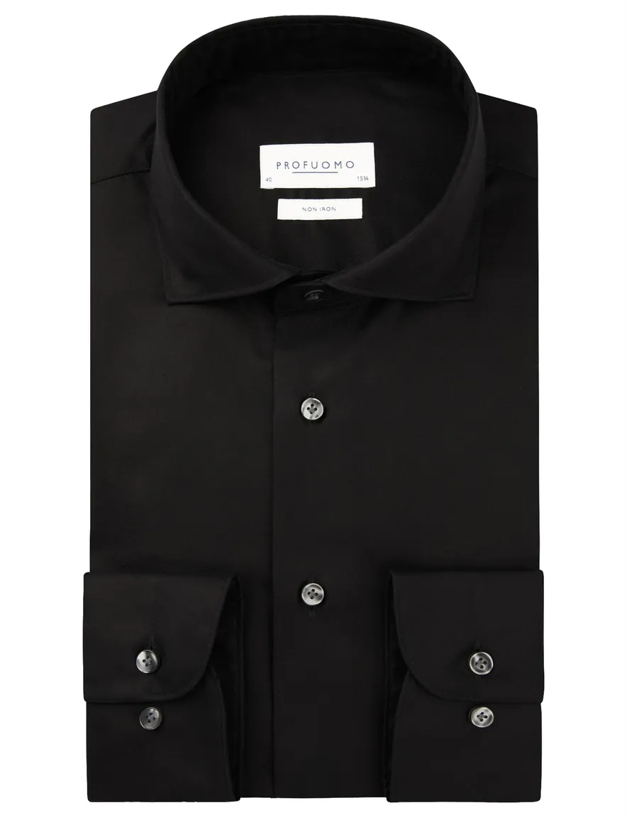 Profuomo zwart two ply twill overhemd