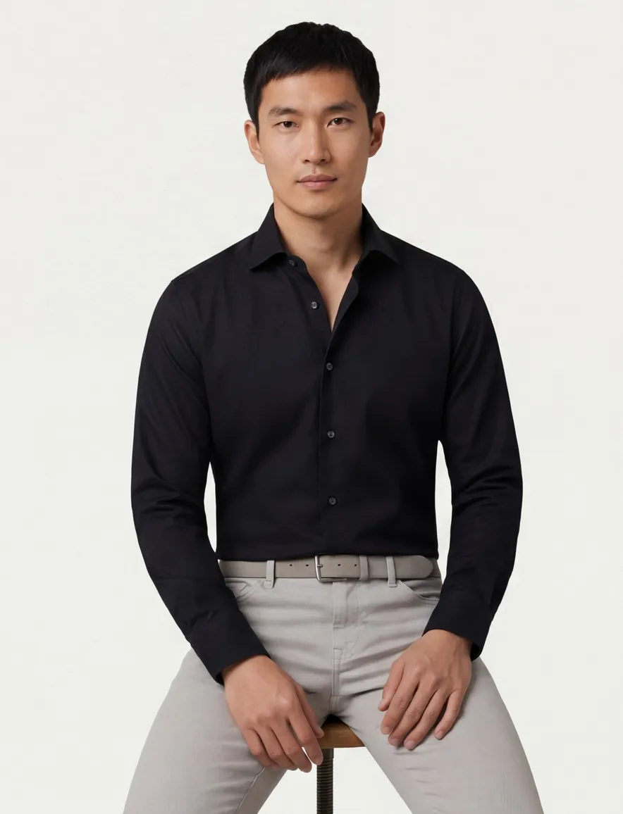 Profuomo zwart two ply twill overhemd
