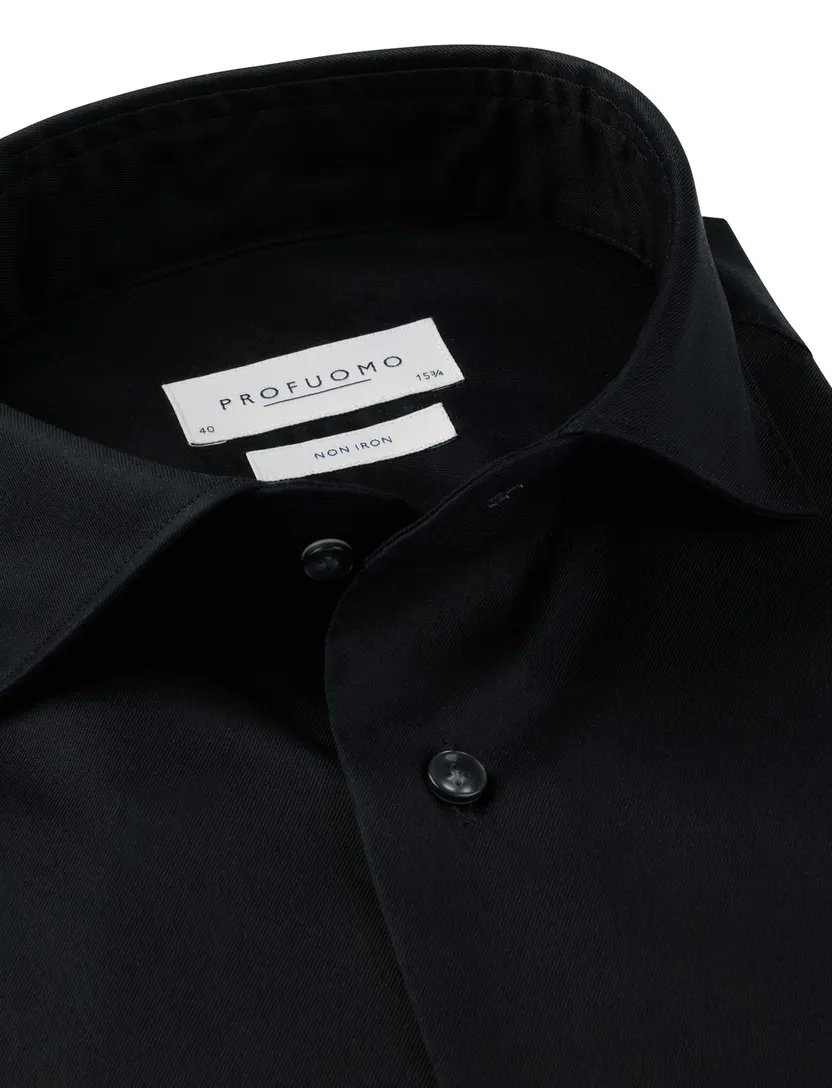Profuomo zwart two ply twill overhemd strijkvrij