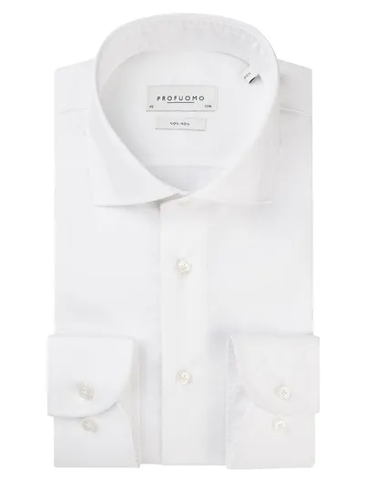 Profuomo Profuomo wit two ply twill overhemd ml7 wide collar