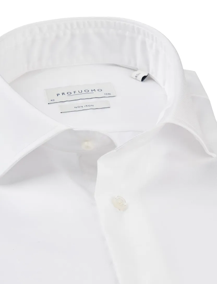 Profuomo wit two ply twill overhemd ml7 wide collar