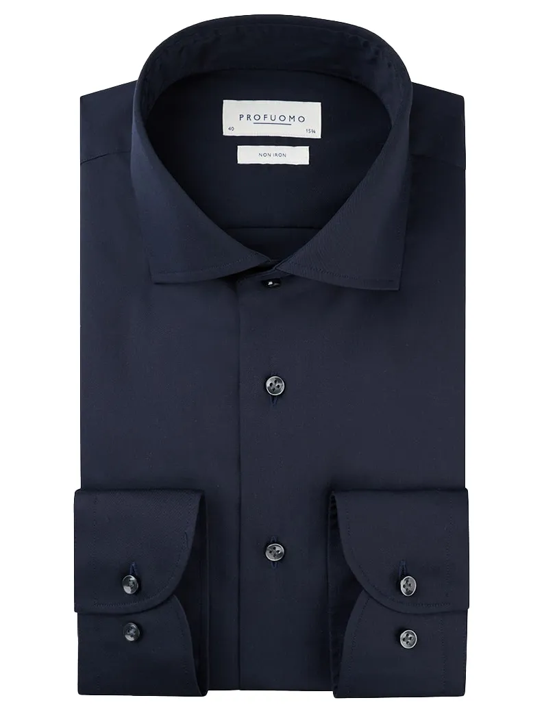Profuomo Navy two ply twill overhemd ml7 strijkvrij