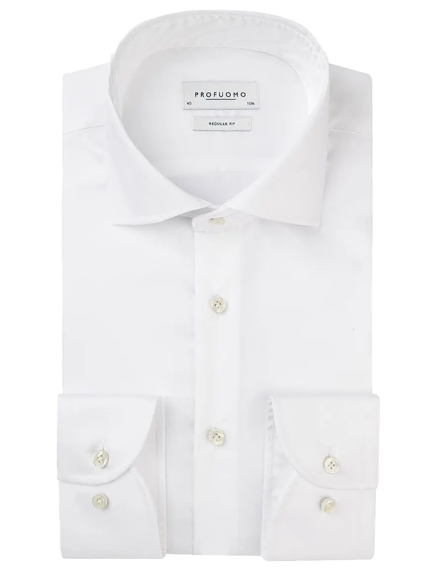 Profuomo wit two ply twill overhemd regular fit wide collar
