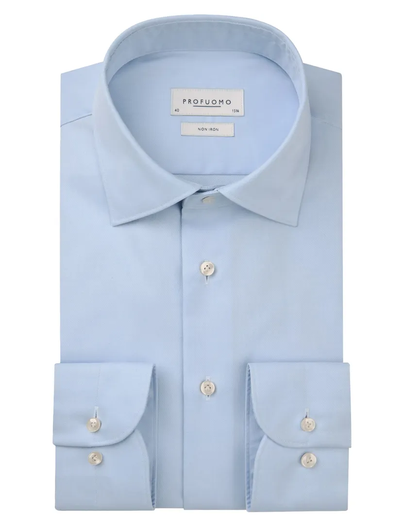 Profuomo Blauw two ply twill overhemd strijkvrij