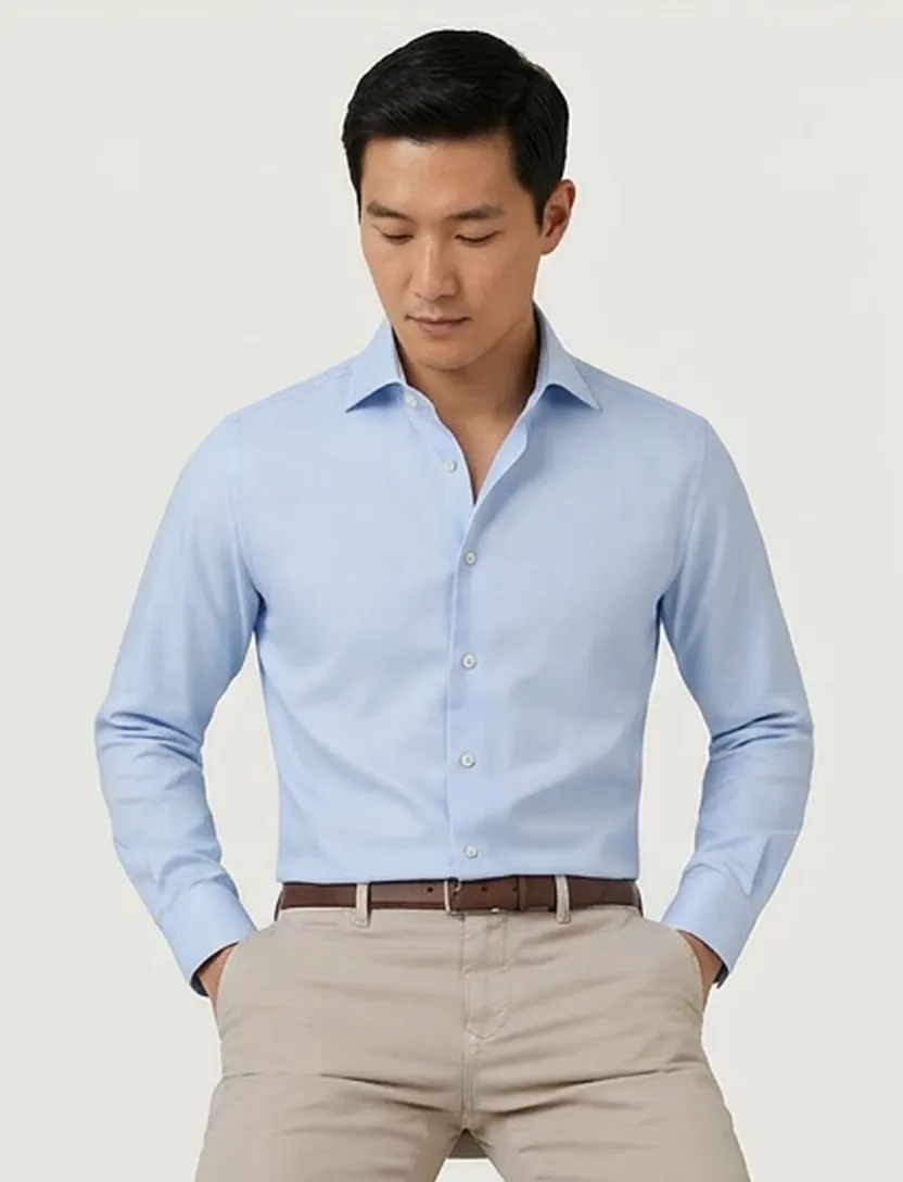 Profuomo Blauw two ply twill overhemd strijkvrij