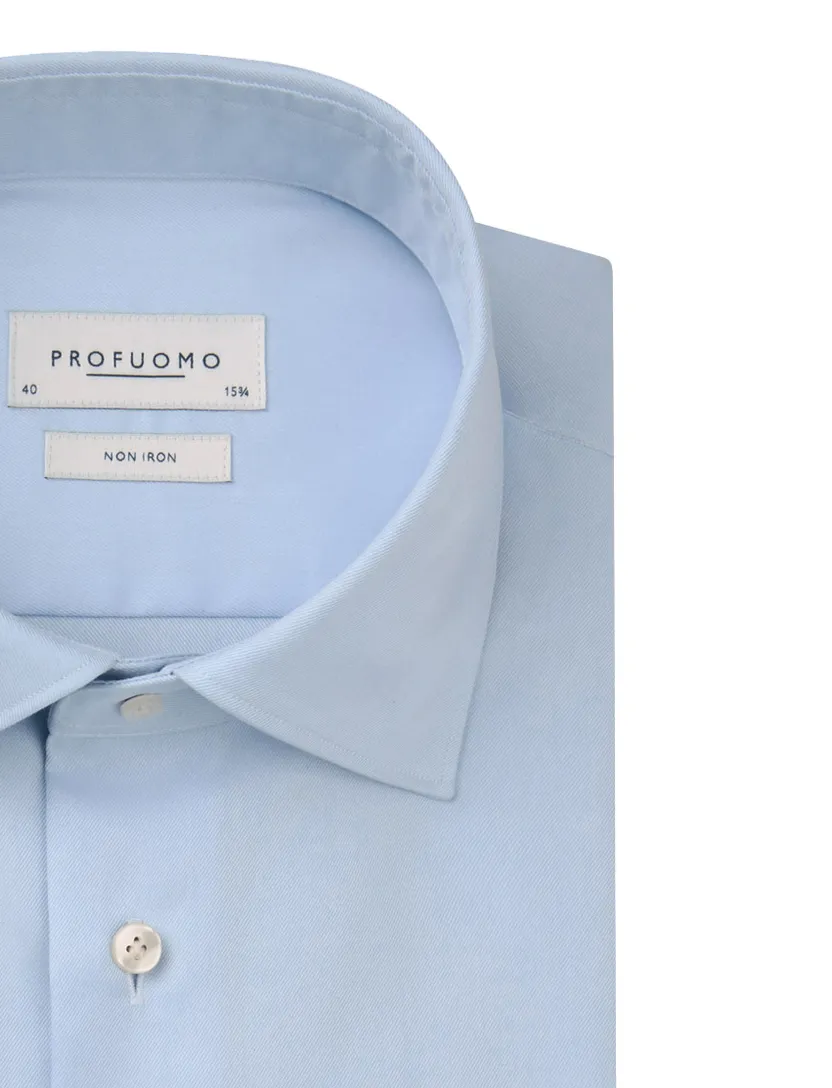 Profuomo Blauw two ply twill overhemd strijkvrij