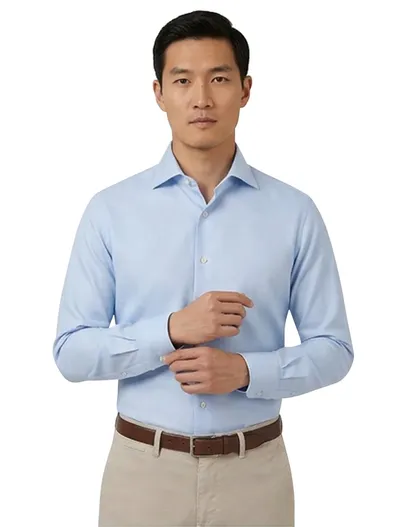 Profuomo Profuomo Blauw two ply twill overhemd strijkvrij