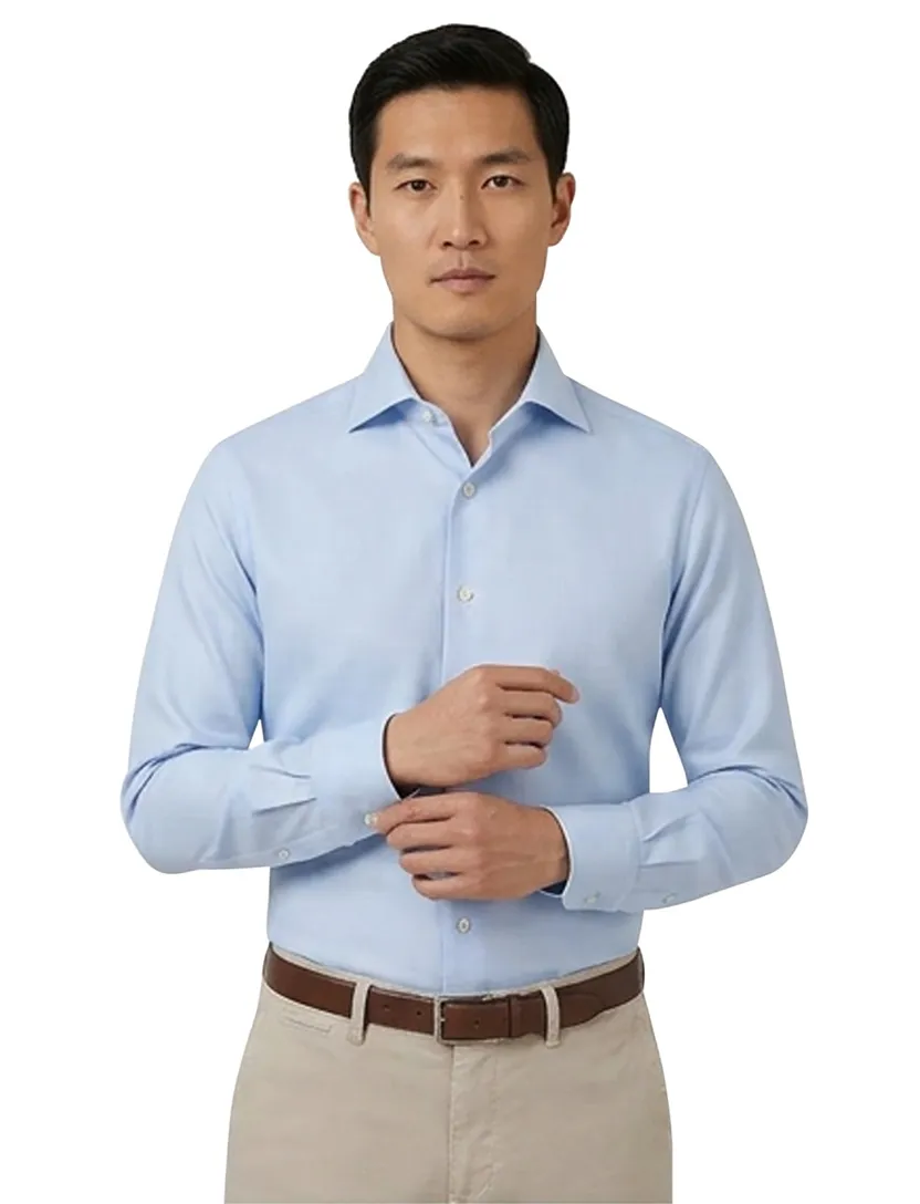 Profuomo Blauw two ply twill overhemd strijkvrij