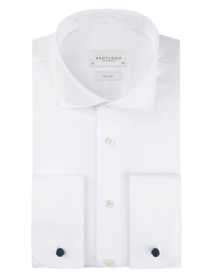Profuomo overhemd slim fit wit dubbele manchet effen