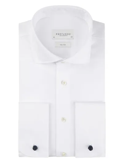 Profuomo Profuomo overhemd slim fit wit dubbele manchet wide collar