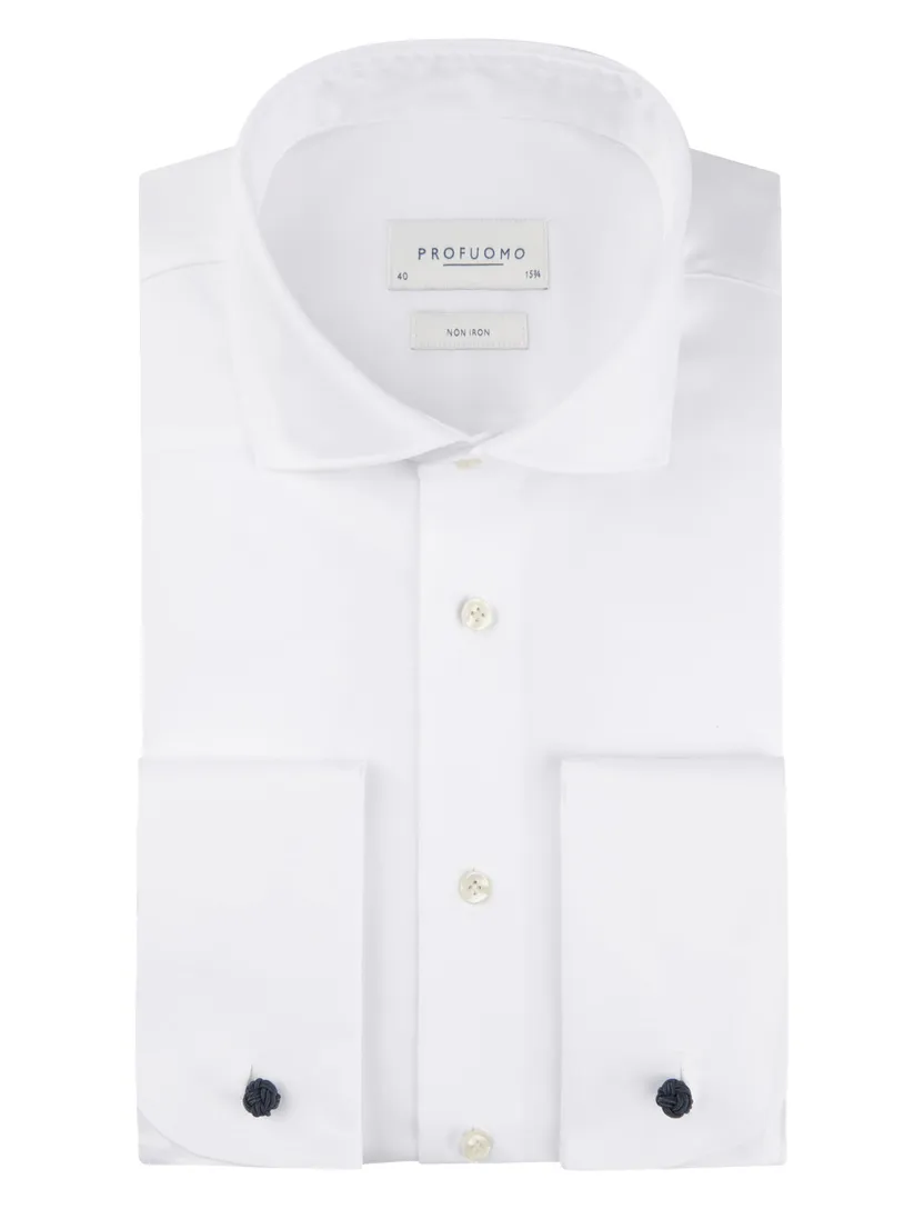 Profuomo overhemd slim fit wit dubbele manchet wide collar