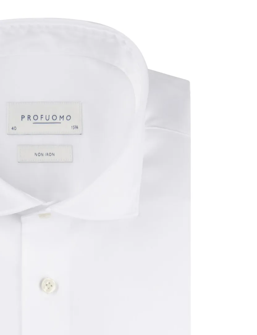 Profuomo overhemd slim fit wit dubbele manchet wide collar