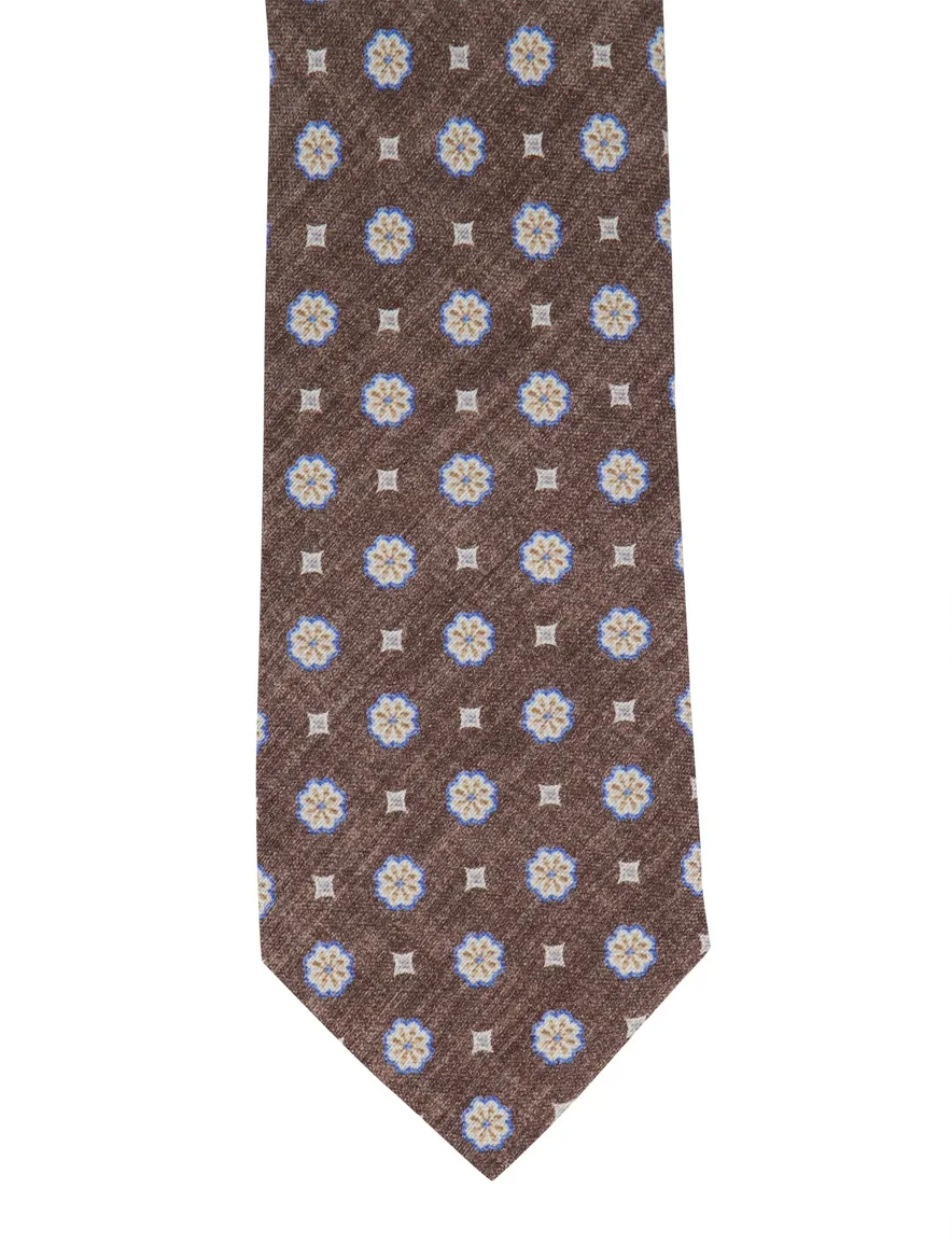 Profuomo stropdas bloemenprint bruin