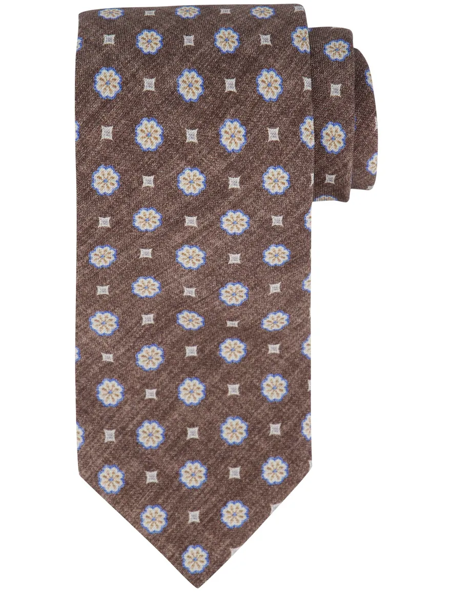 Profuomo stropdas bloemenprint bruin