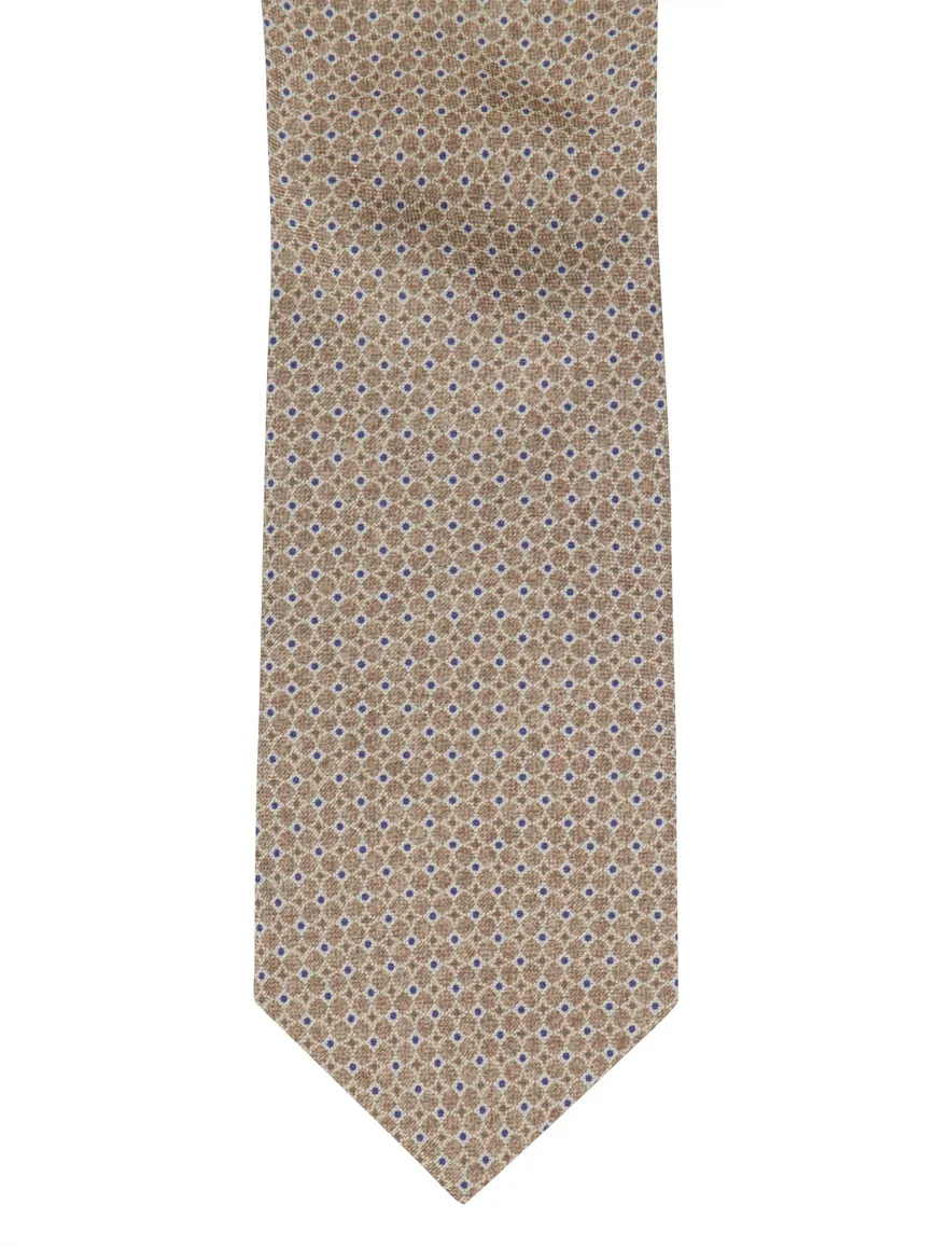 Profuomo stropdas beige stippen geprint 100% zijde