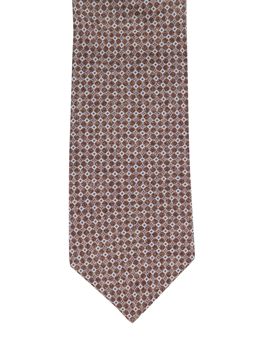 Profuomo stropdas bruin stippen print 100% zijde
