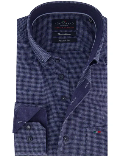 Portofino Portofino overhemd blauw geruit met borstzak