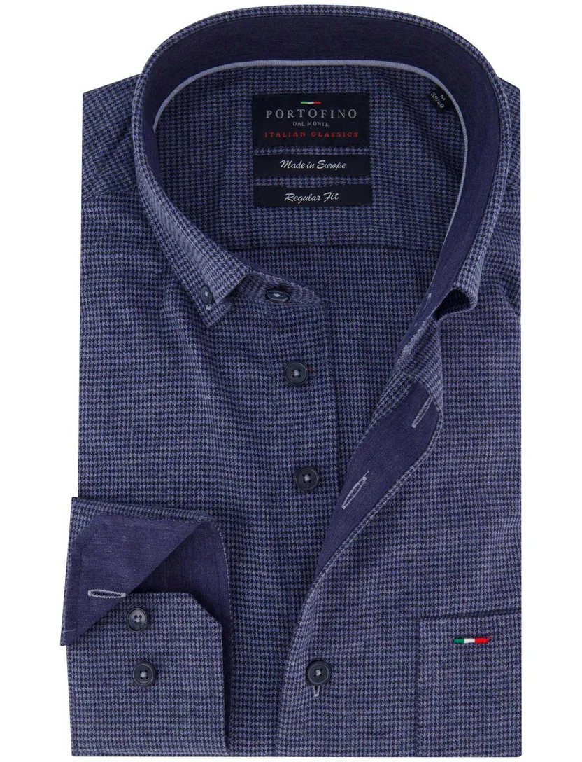 Portofino overhemd blauw geruit met borstzak