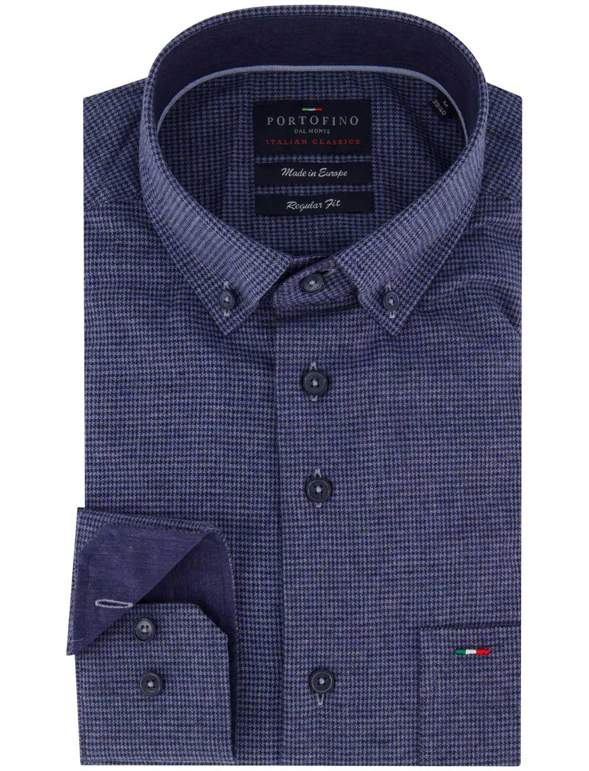 Portofino overhemd blauw geruit met borstzak