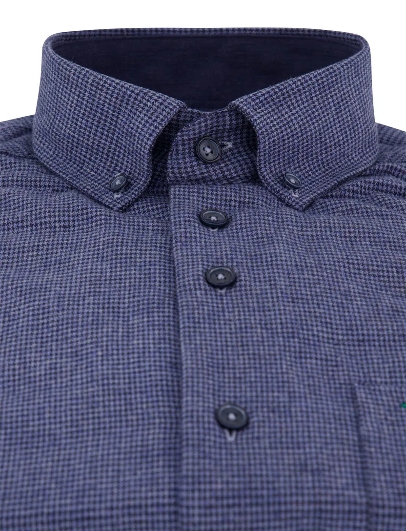 Portofino overhemd blauw geruit met borstzak