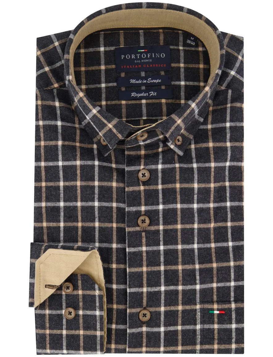Portofino Regular Fit casual overhemd camel geruit