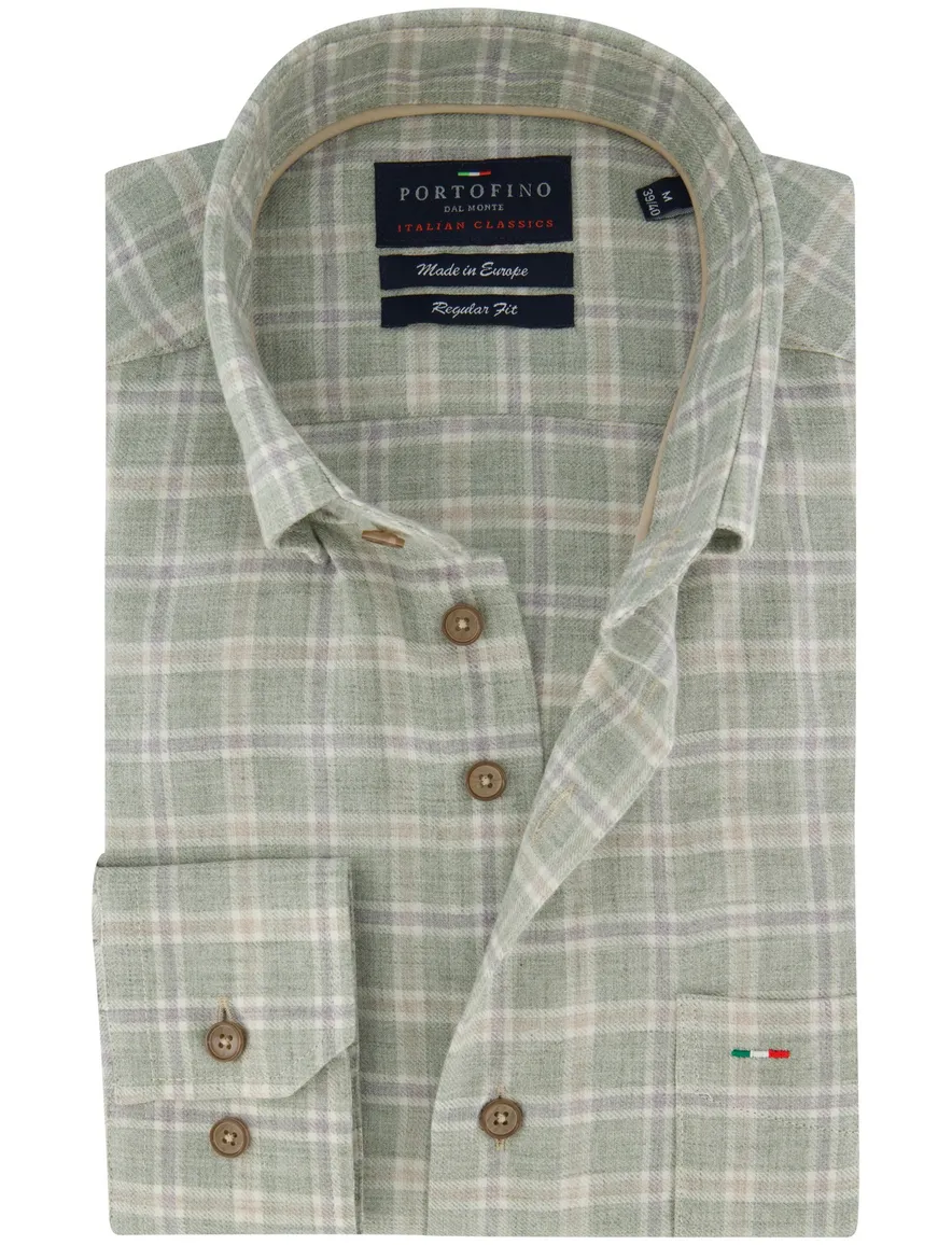 Groen regular fit geruit overhemd Portofino