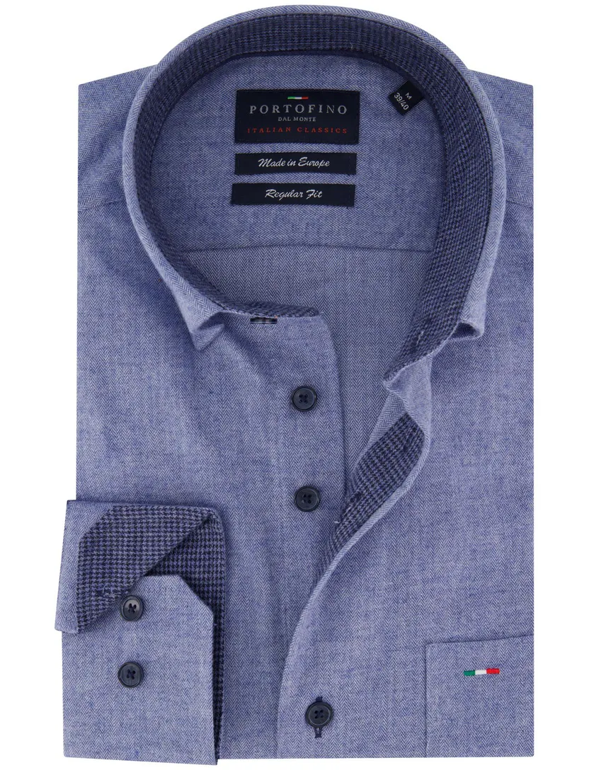 Portofino overhemd blauw gemeleerd wijde fit
