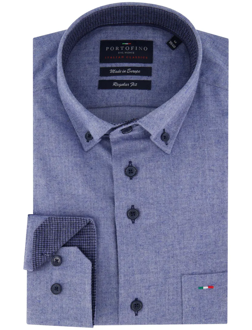 Portofino overhemd blauw gemeleerd wijde fit