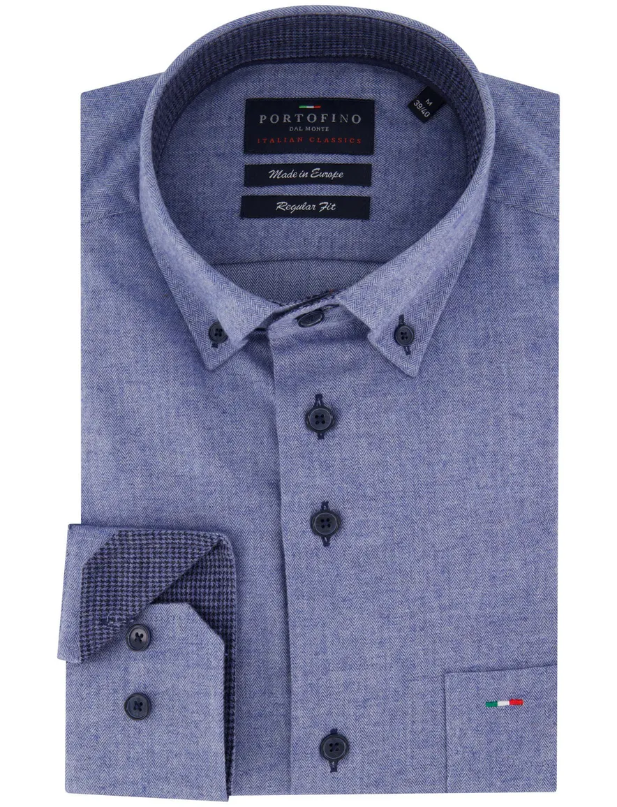 Portofino wijde fit casual overhemd blauw
