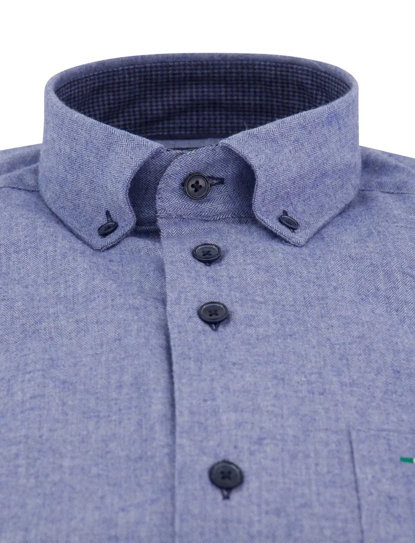 Portofino overhemd blauw gemeleerd wijde fit