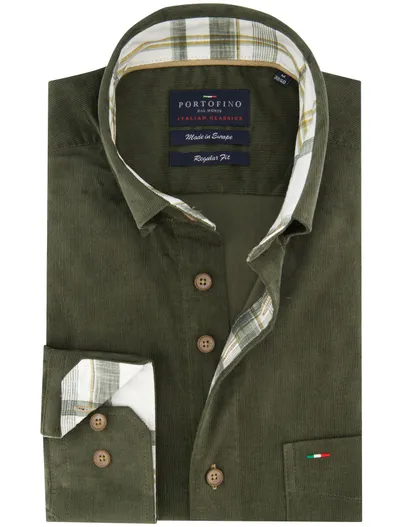 Portofino Portofino overhemd groen corduroy button down