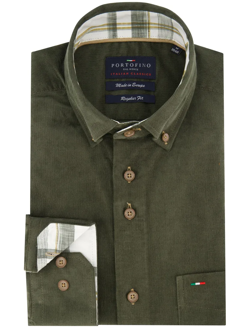 Portofino overhemd groen corduroy button down