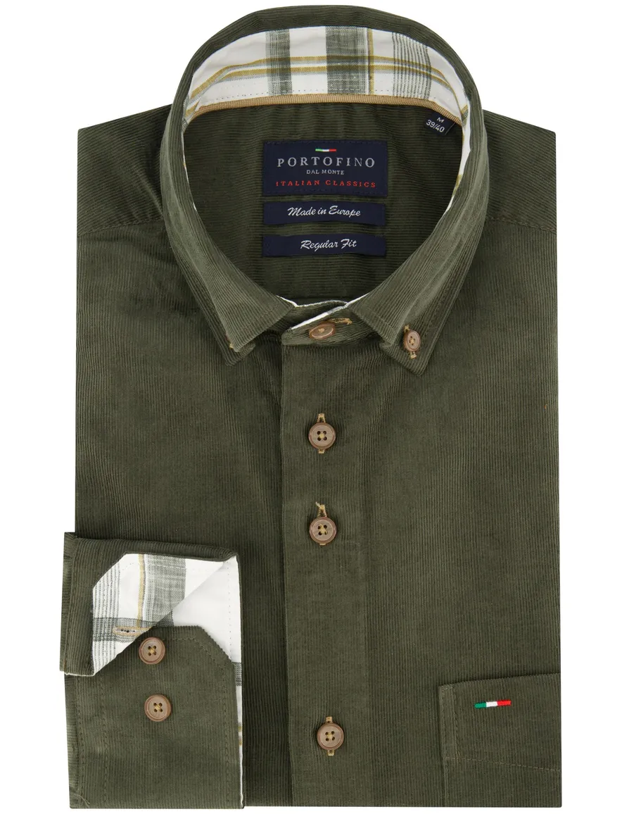 Portofino overhemd groen corduroy met borstzak