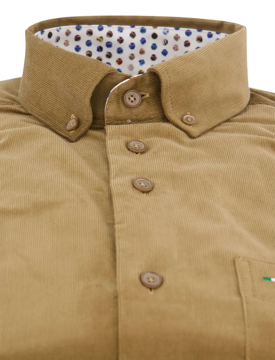 Portofino wijde fit casual overhemd bruin corduroy
