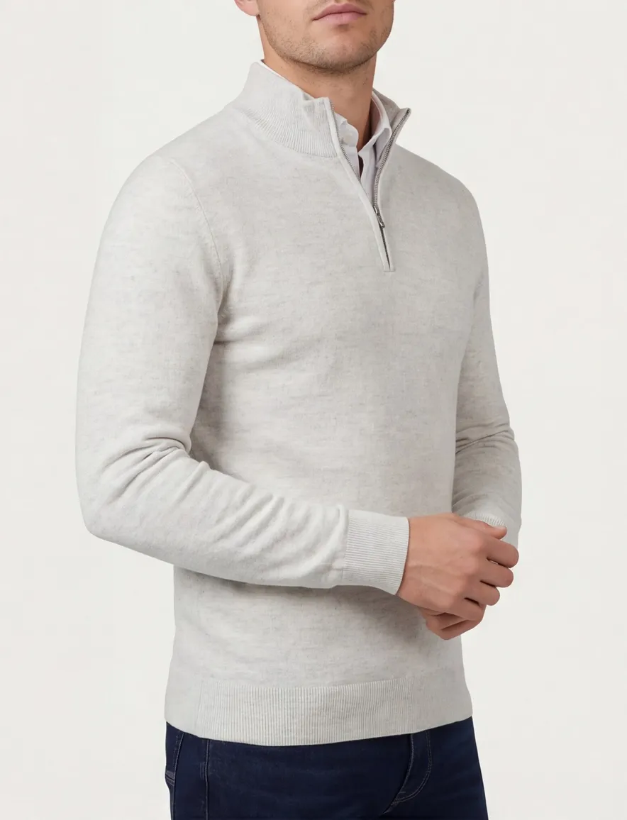 Cavallaro half zip trui grijs merinowol